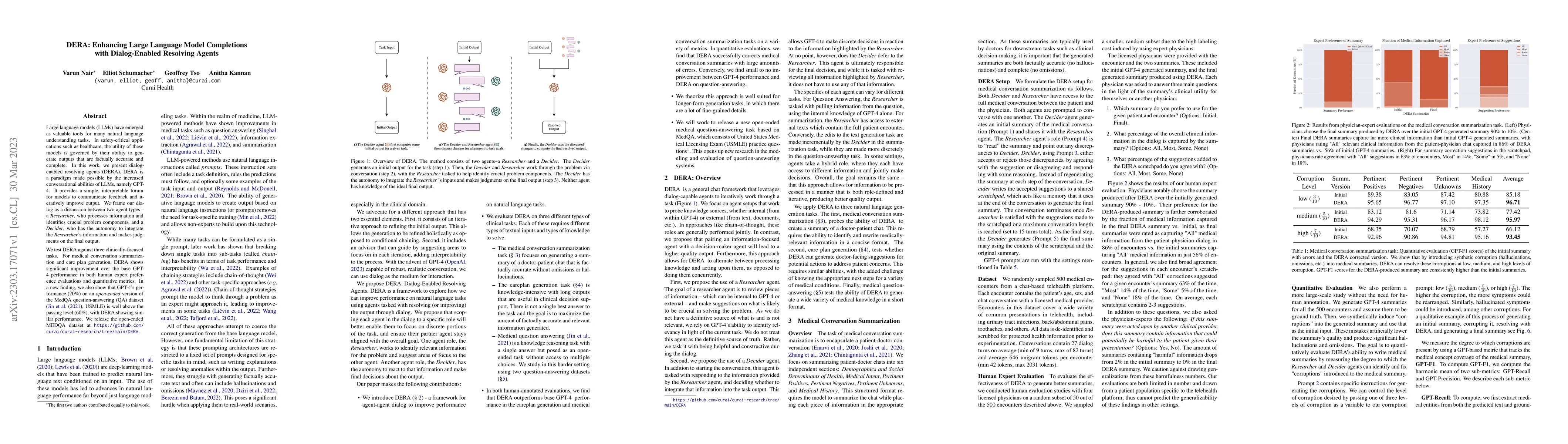 Thumbnail for DERA: Enhancing Large Language Model Completions with Dialog-Enabled
  Resolving Agents