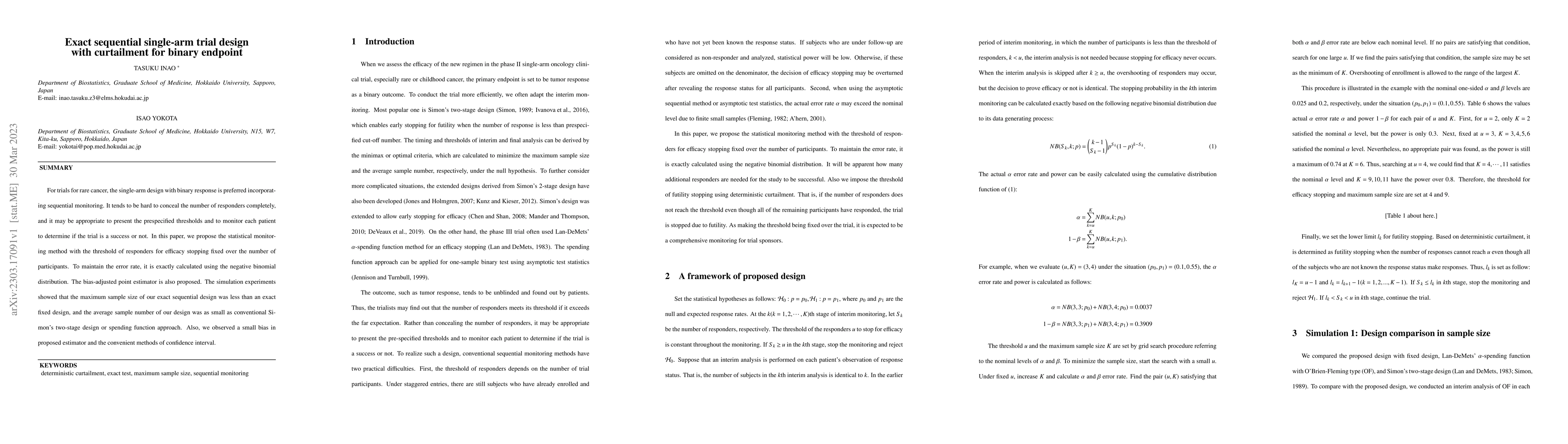 Thumbnail for Exact sequential single-arm trial design with curtailment for binary
  endpoint