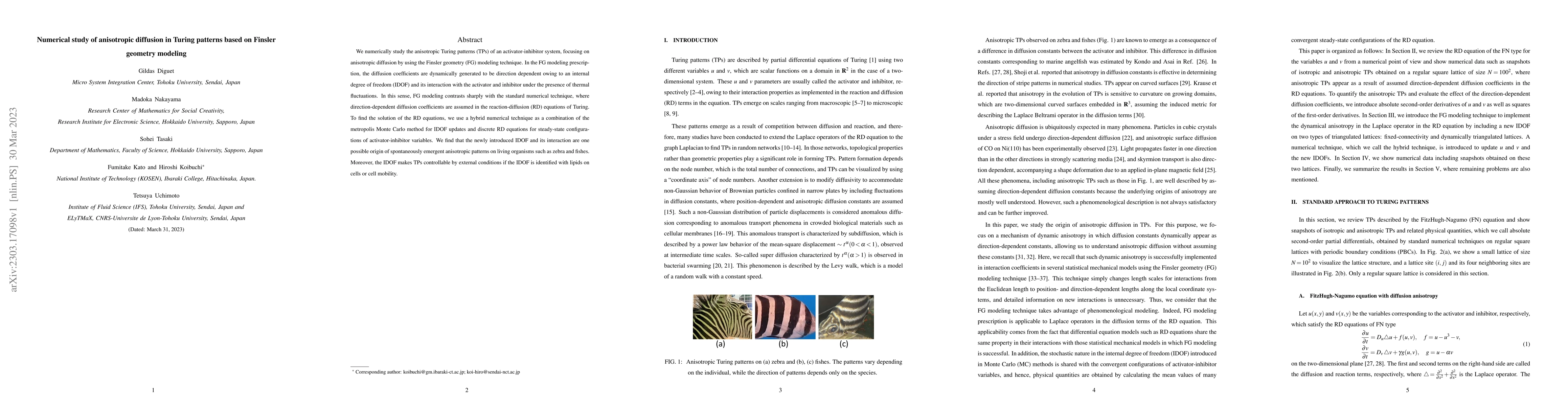 Thumbnail for Numerical study of anisotropic diffusion in Turing patterns based on
  Finsler geometry modeling