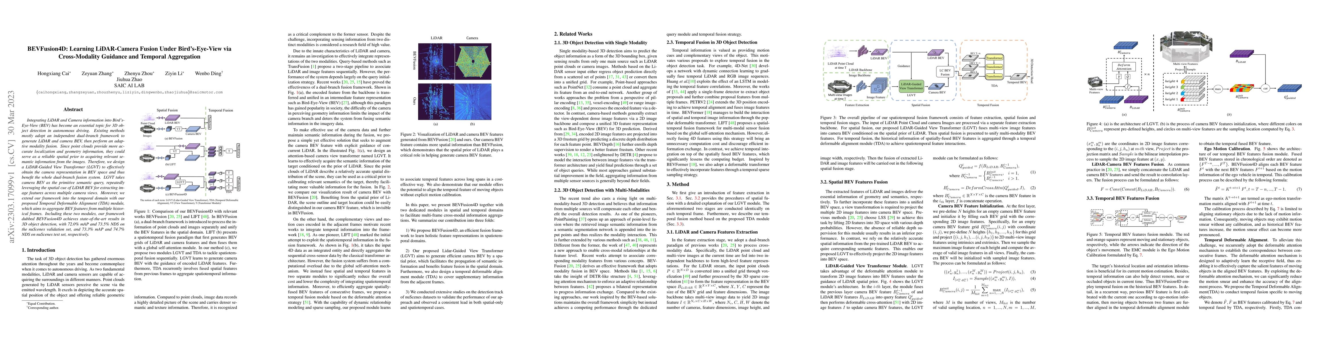 Thumbnail for BEVFusion4D: Learning LiDAR-Camera Fusion Under Bird's-Eye-View via
  Cross-Modality Guidance and Temporal Aggregation