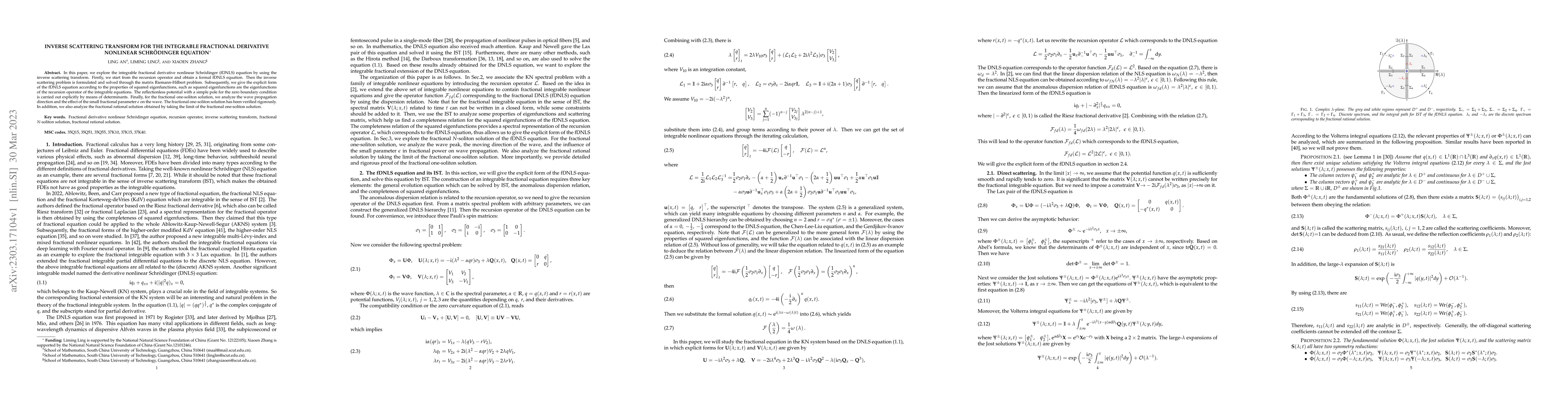 Thumbnail for Inverse scattering transform for the integrable fractional derivative
  nonlinear Schr\"odinger equation