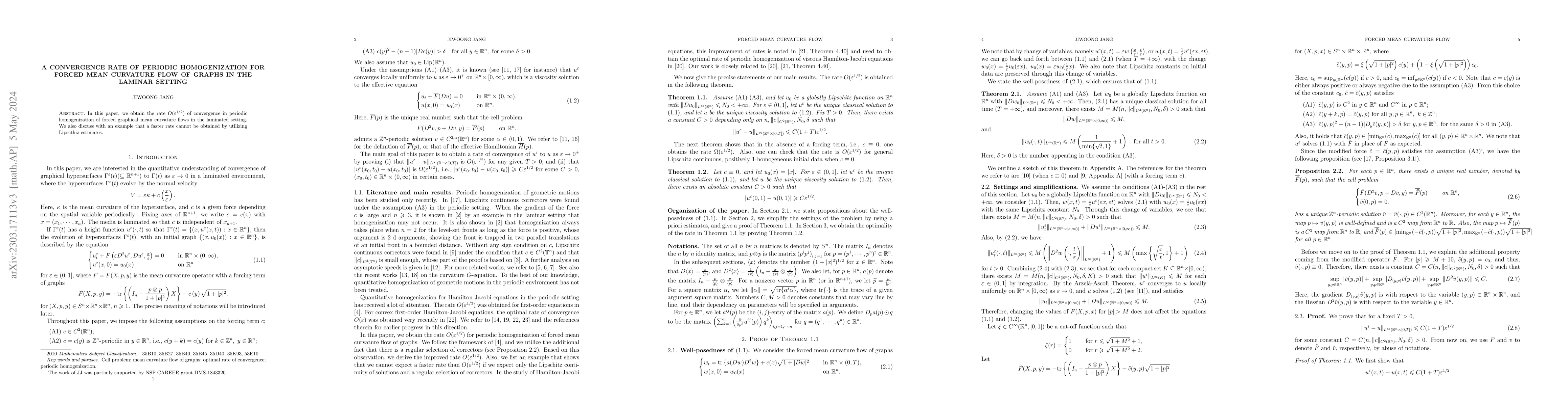 Thumbnail for A convergence rate of periodic homogenization for forced mean curvature
  flow of graphs in the laminar setting