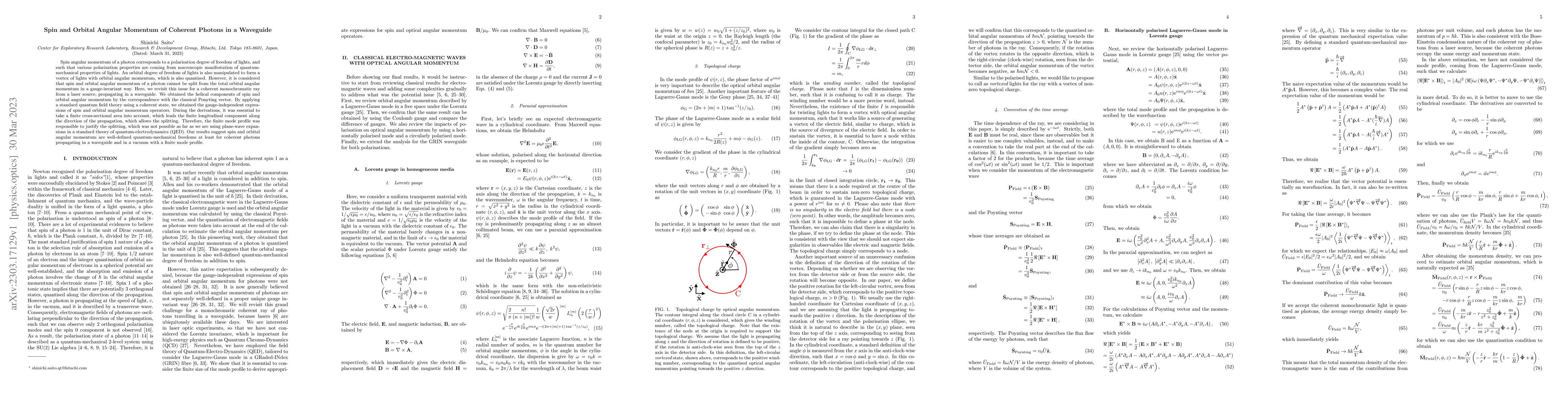 Thumbnail for Spin and Orbital Angular Momentum of Coherent Photons in a Waveguide