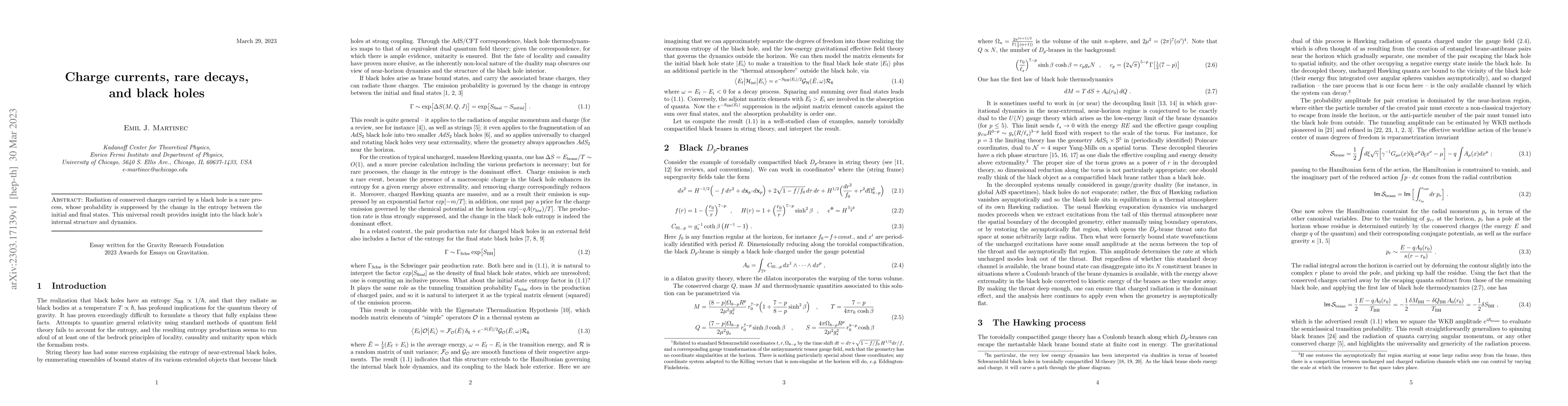 Thumbnail for Charge currents, rare decays, and black holes