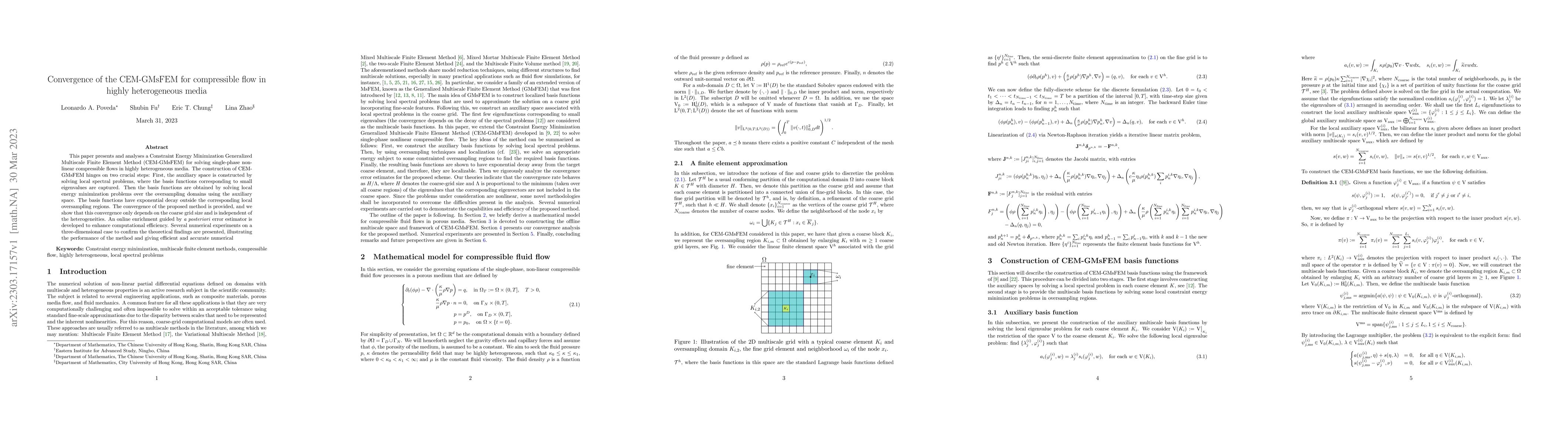 Thumbnail for Convergence of the CEM-GMsFEM for compressible flow in highly
  heterogeneous media