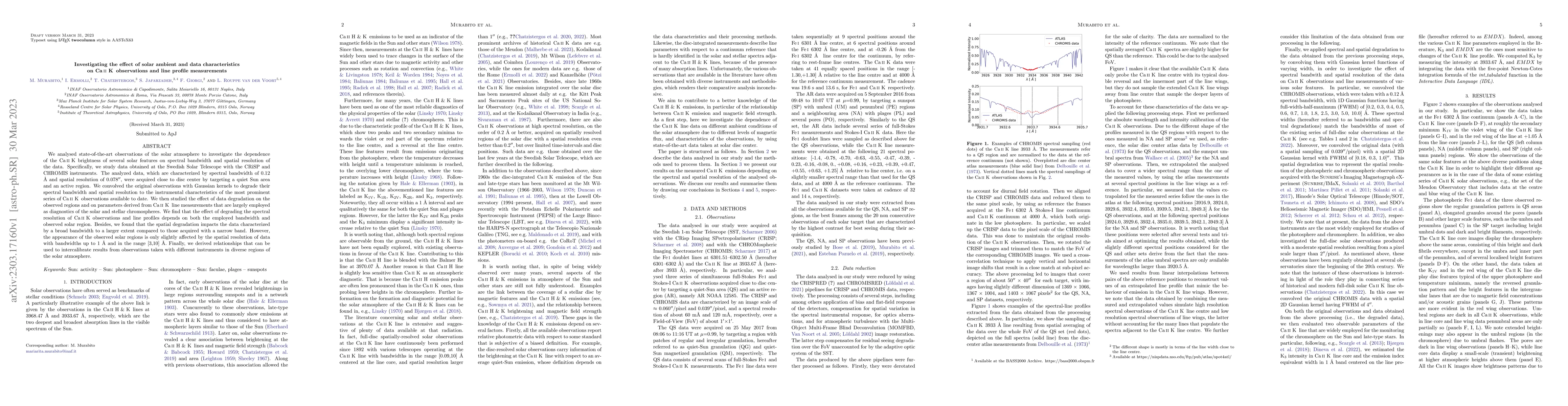 Thumbnail for Investigating the effect of solar ambient and data characteristics on Ca
  II K observations and line profile measurements
