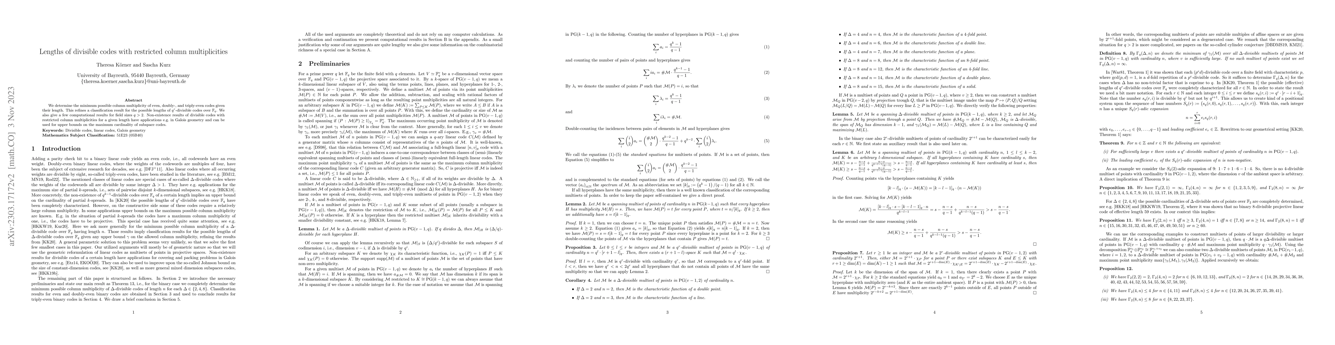 Thumbnail for Lengths of divisible codes with restricted column multiplicities