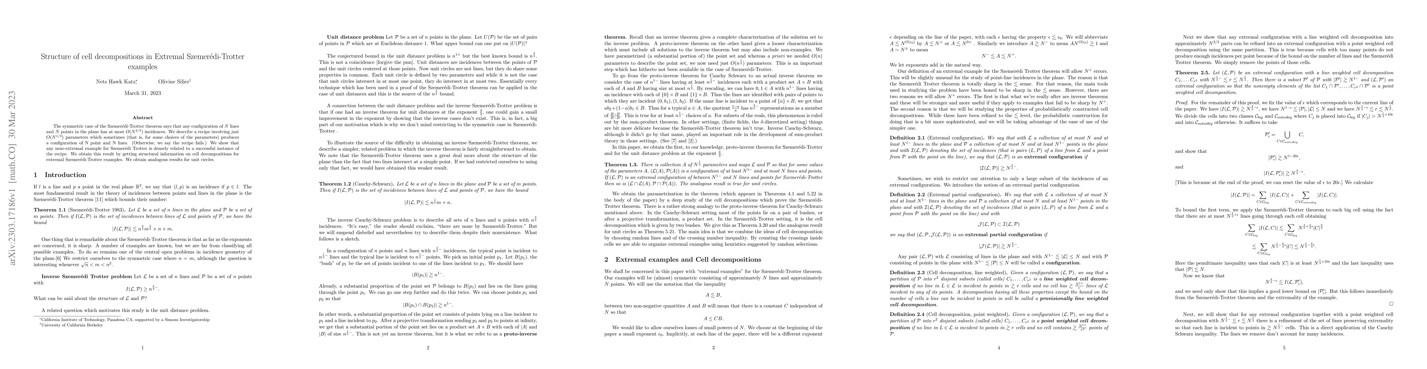 Thumbnail for Structure of cell decompositions in Extremal Szemer\'edi-Trotter
  examples