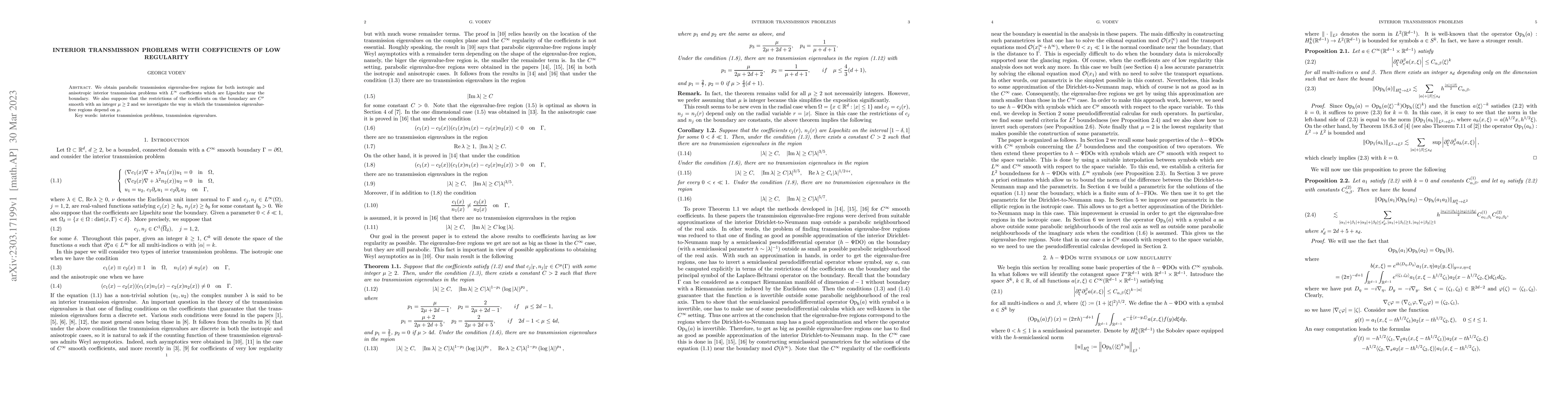 Thumbnail for Interior transmission problems with coefficients of low regularity