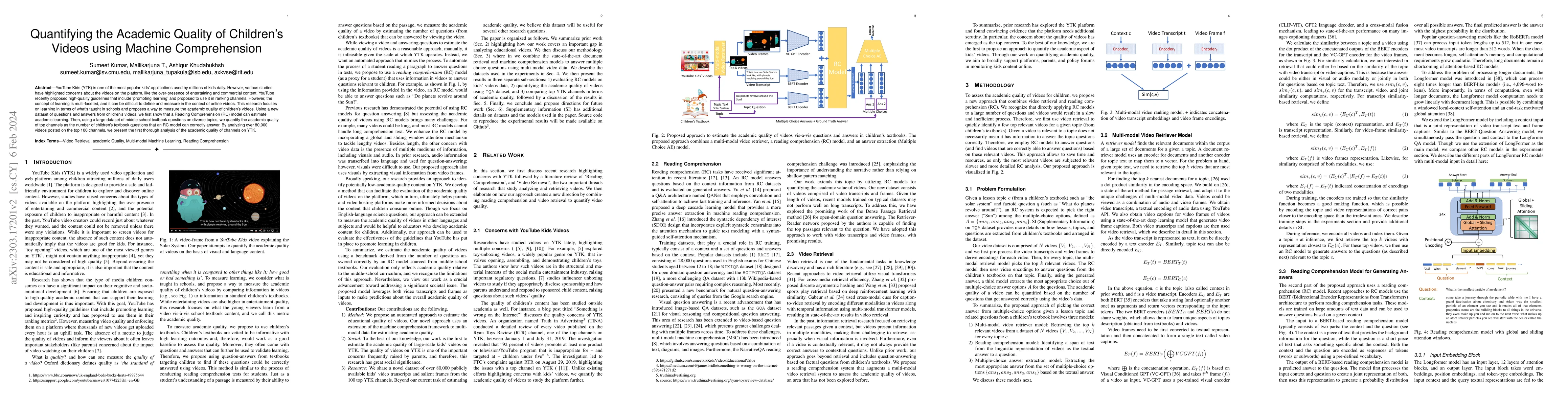 Thumbnail for Quantifying the Academic Quality of Children's Videos using Machine
  Comprehension