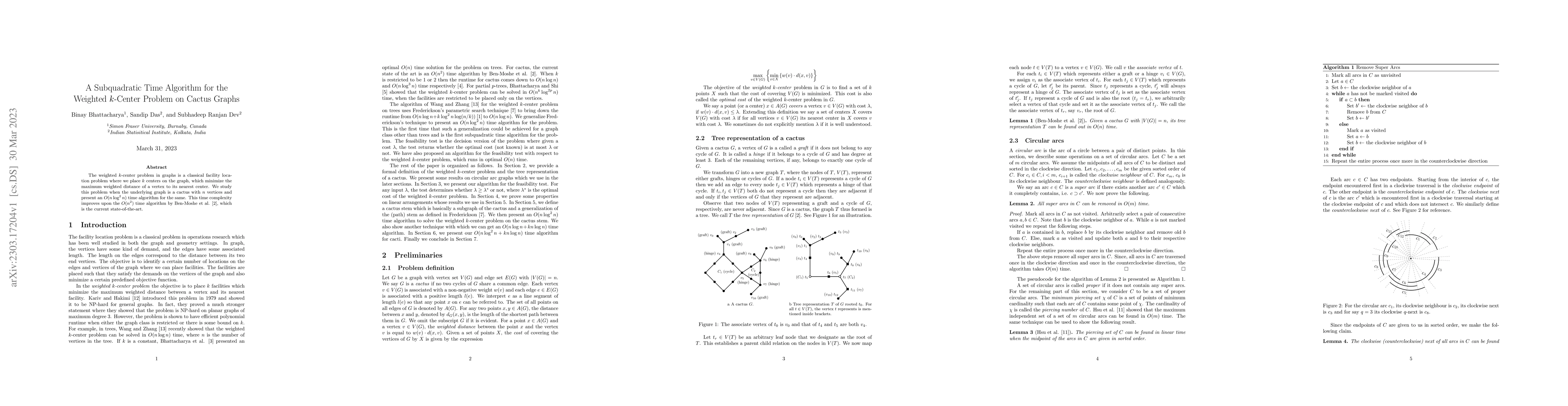 Thumbnail for A Subquadratic Time Algorithm for the Weighted $k$-Center Problem on
  Cactus Graphs