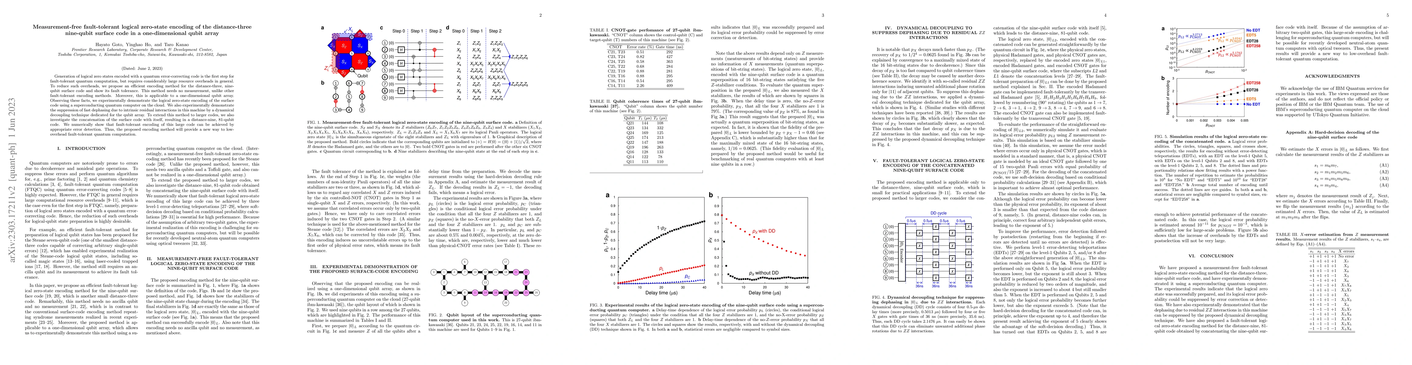 Thumbnail for Measurement-free fault-tolerant logical zero-state encoding of the
  distance-three nine-qubit surface code in a one-dimensional qubit array