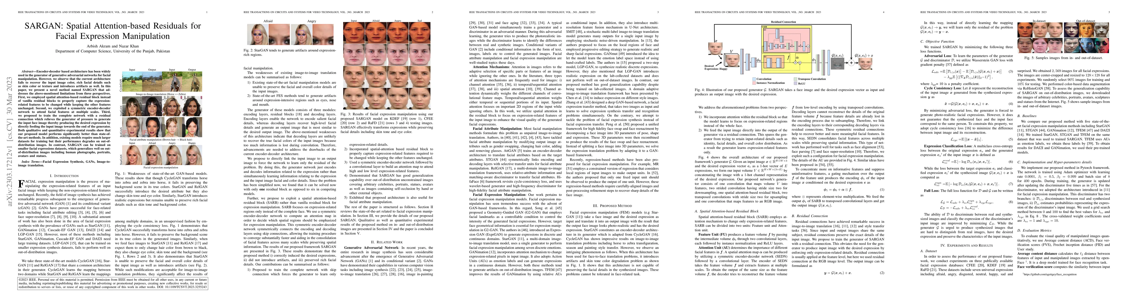 Thumbnail for SARGAN: Spatial Attention-based Residuals for Facial Expression
  Manipulation