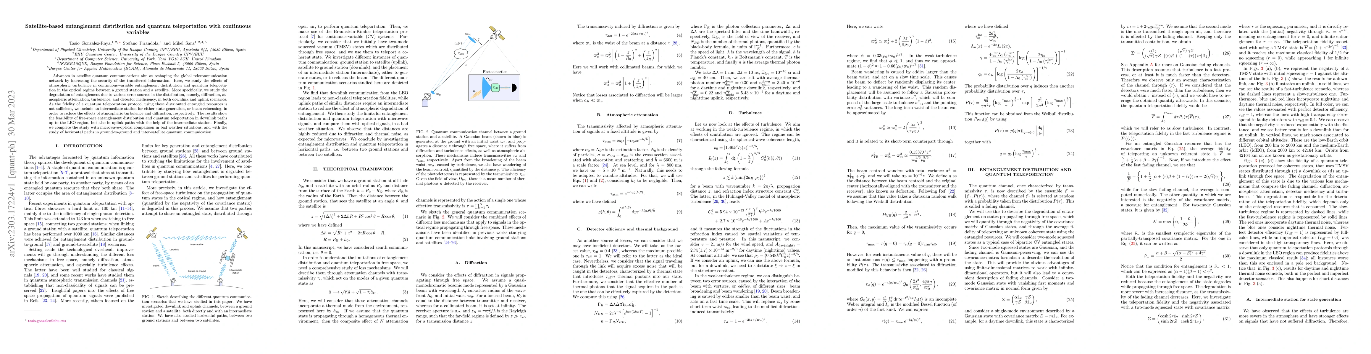 Thumbnail for Satellite-based entanglement distribution and quantum teleportation with
  continuous variables