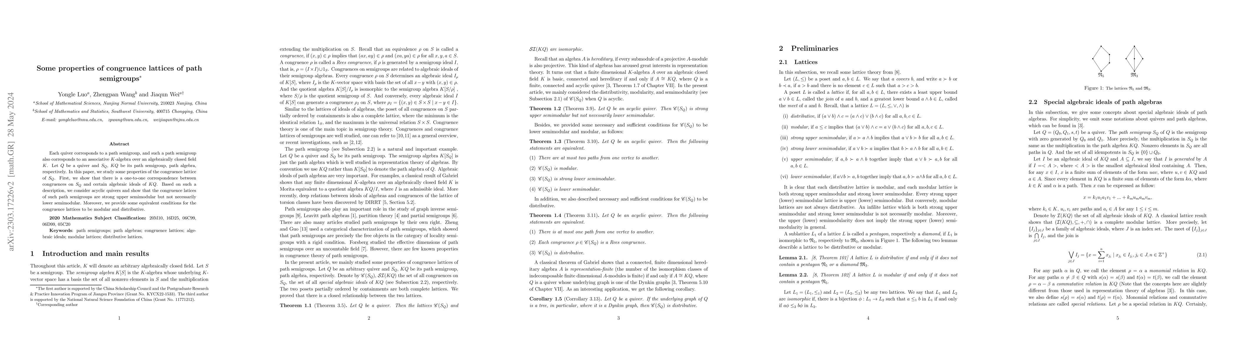 Thumbnail for Some properties of congruence lattices of path semigroups