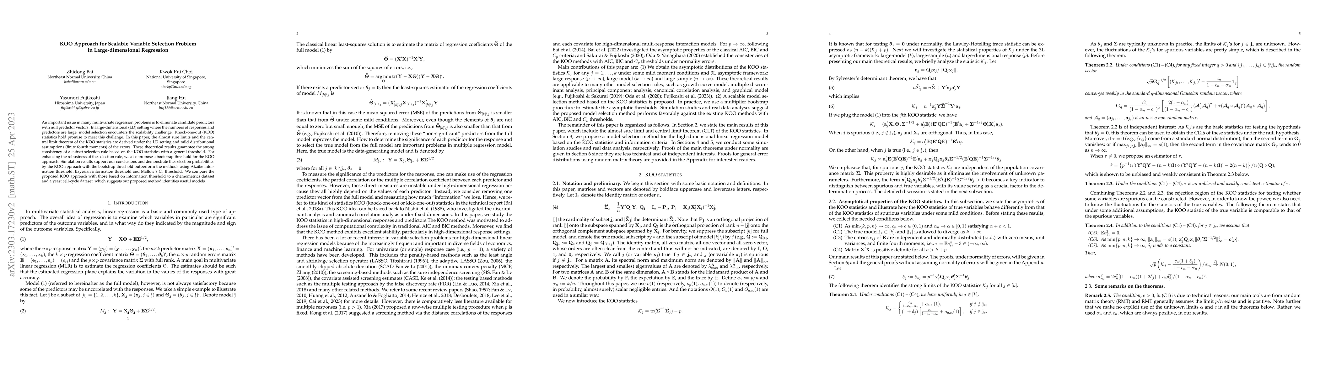 Thumbnail for KOO approach for scalable variable selection problem in
  large-dimensional regression