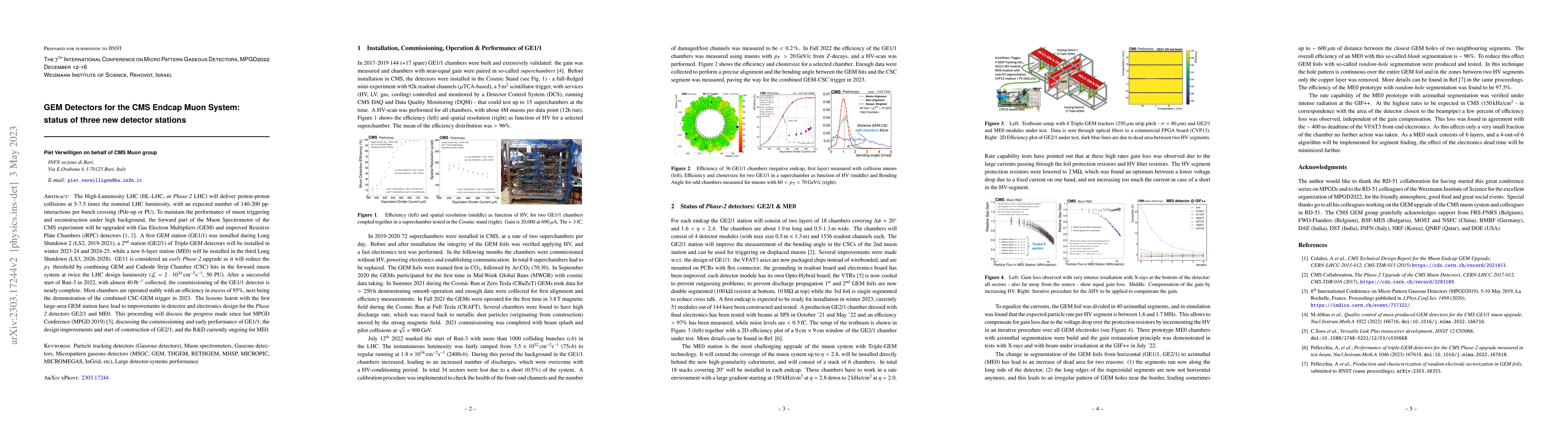Thumbnail for GEM Detectors for the CMS Endcap Muon System: status of three new
  detector stations