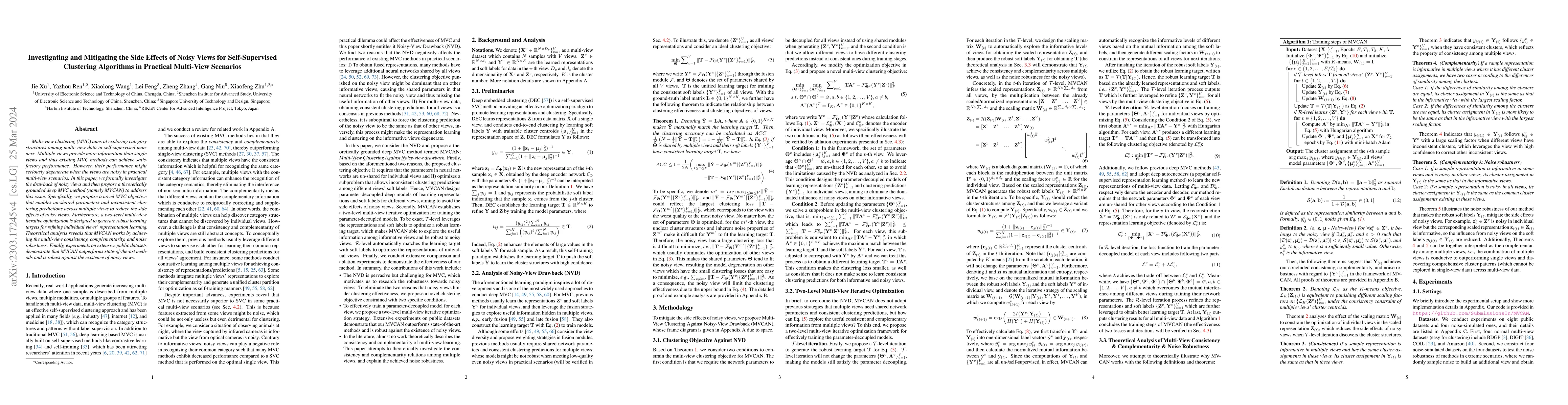 Thumbnail for Investigating and Mitigating the Side Effects of Noisy Views for
  Self-Supervised Clustering Algorithms in Practical Multi-View Scenarios