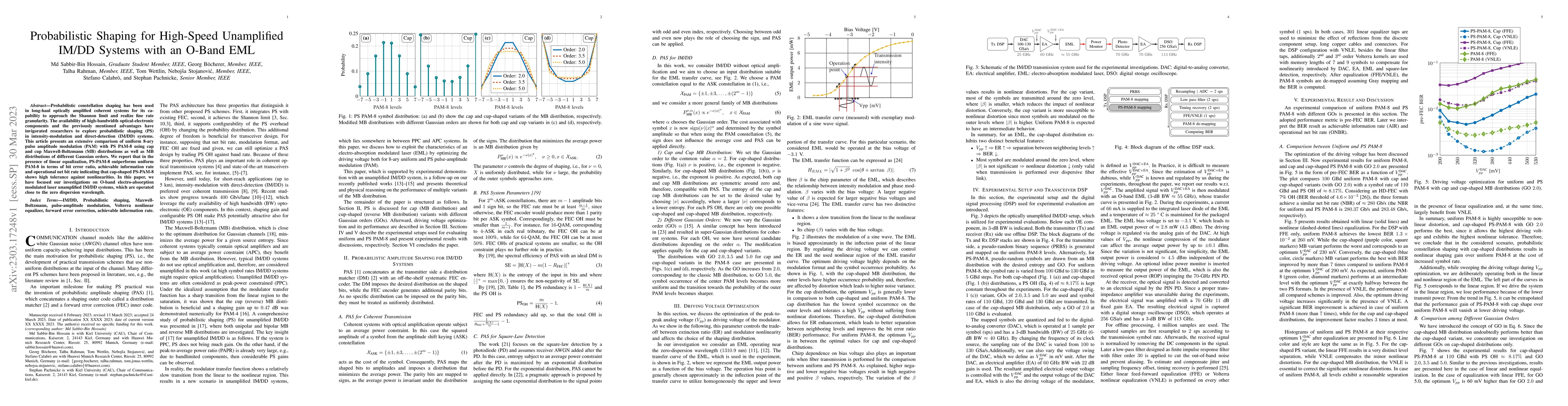 Thumbnail for Probabilistic Shaping for High-Speed Unamplified IM/DD Systems with an
  O-Band EML