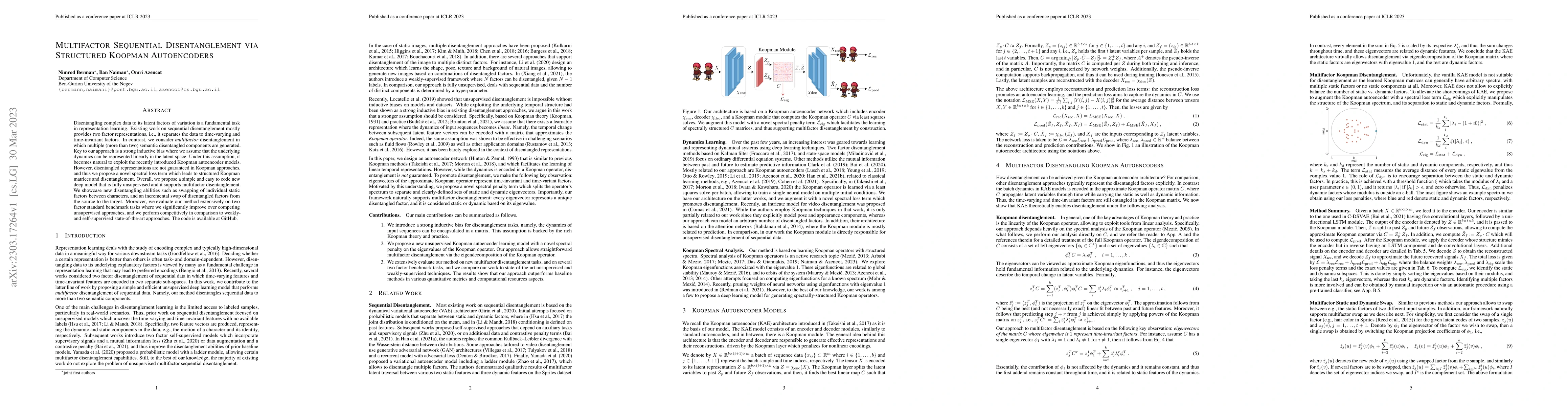 Thumbnail for Multifactor Sequential Disentanglement via Structured Koopman
  Autoencoders