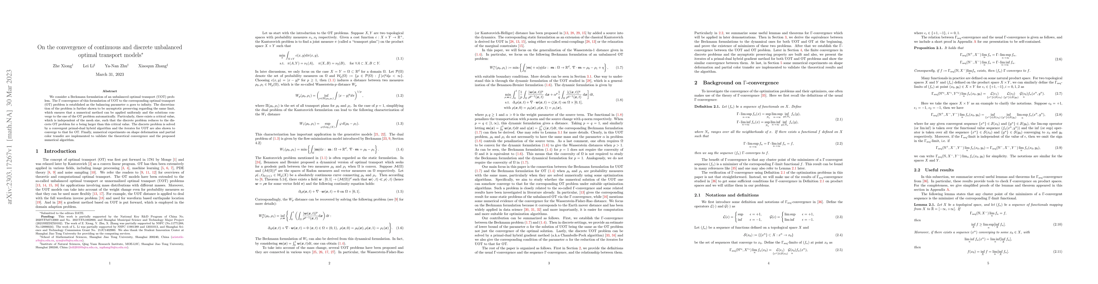 Thumbnail for On the convergence of continuous and discrete unbalanced optimal
  transport models