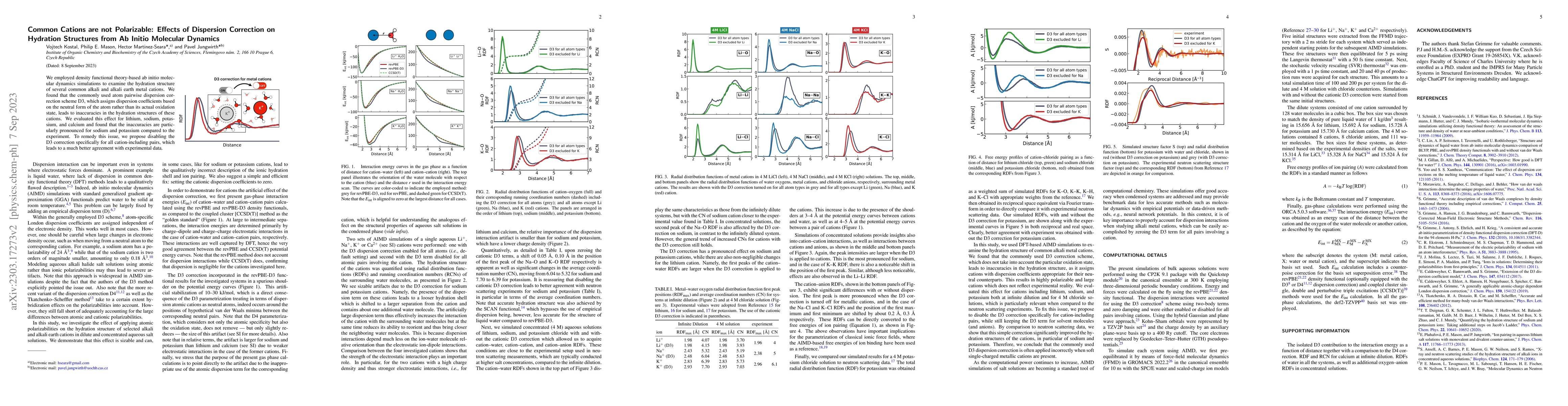 Thumbnail for Common Cations are not Polarizable: Effects of Dispersion Correction on
  Hydration Structures from Ab Initio Molecular Dynamics