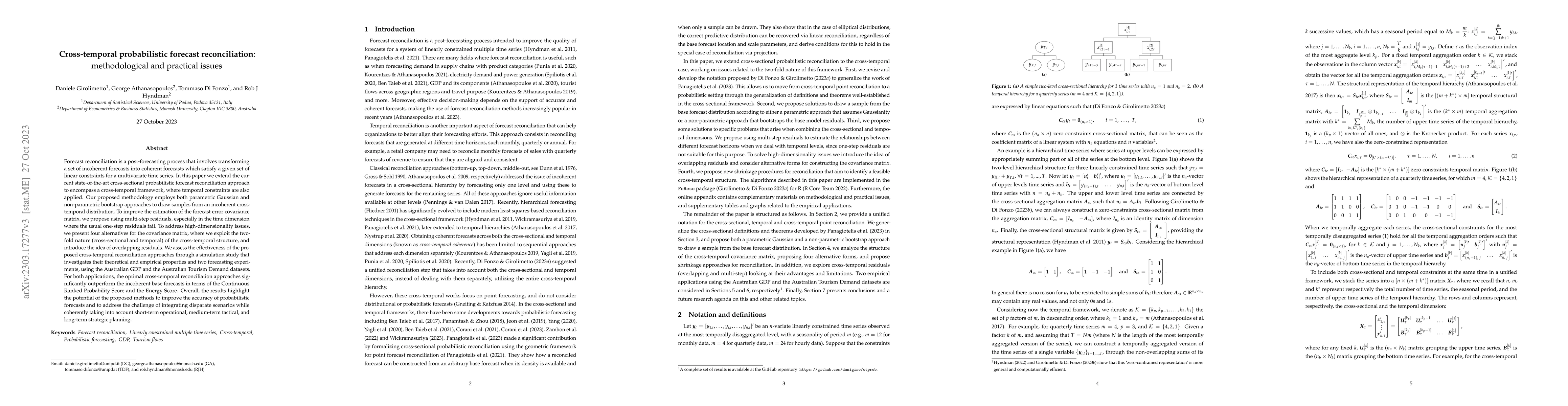 Thumbnail for Cross-temporal probabilistic forecast reconciliation: Methodological and
  practical issues