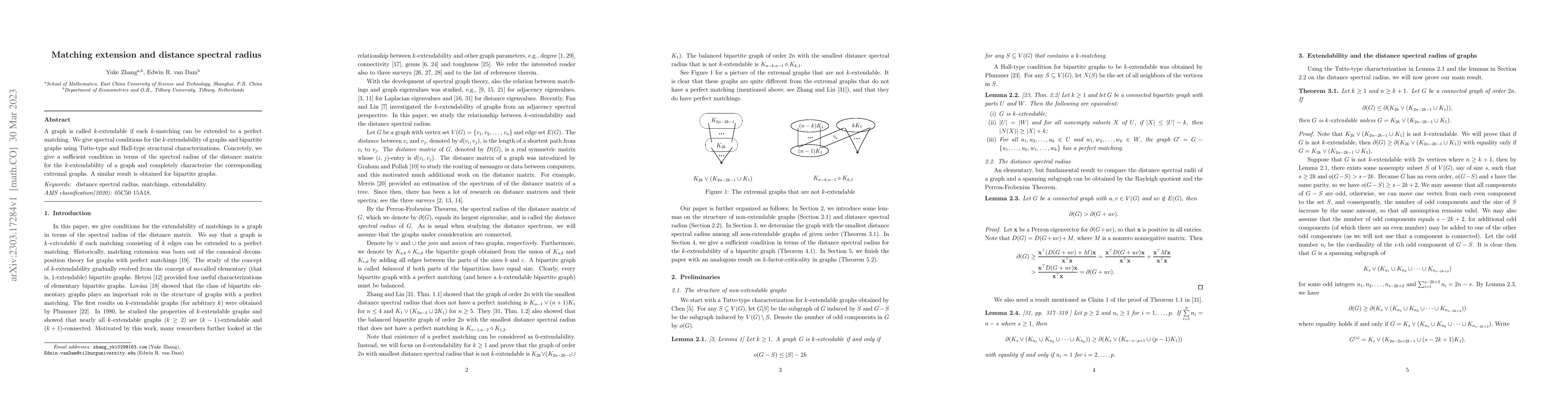 Thumbnail for Matching extension and distance spectral radius