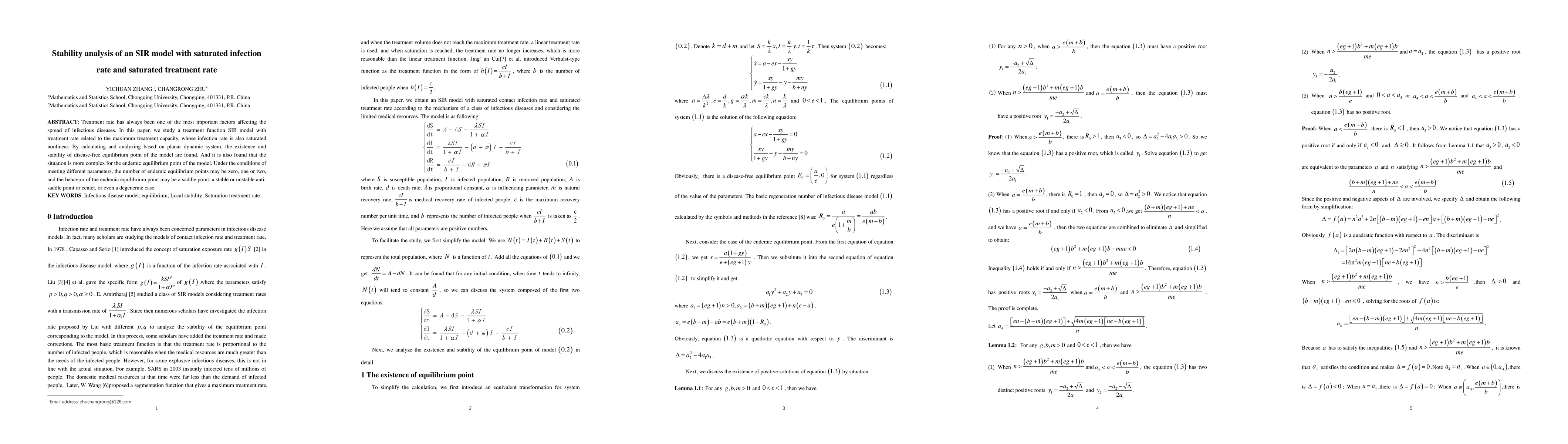 Thumbnail for Stability analysis of an SIR model with saturated infection rate and
  saturated treatment rate