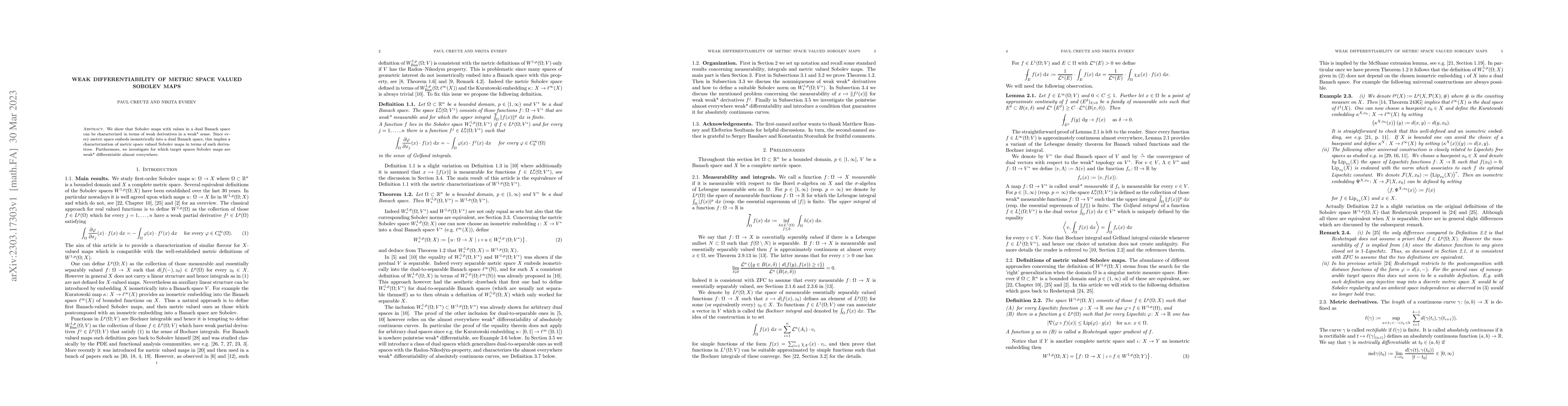 Thumbnail for Weak differentiability of metric space valued Sobolev maps