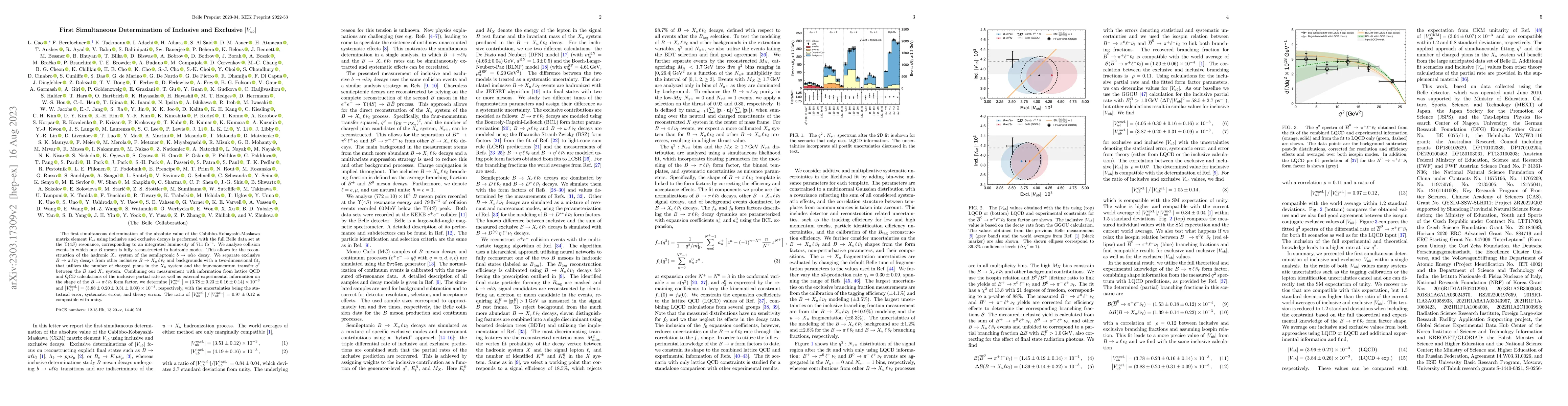 Thumbnail for First Simultaneous Determination of Inclusive and Exclusive
  $\left|V_{ub}\right|$