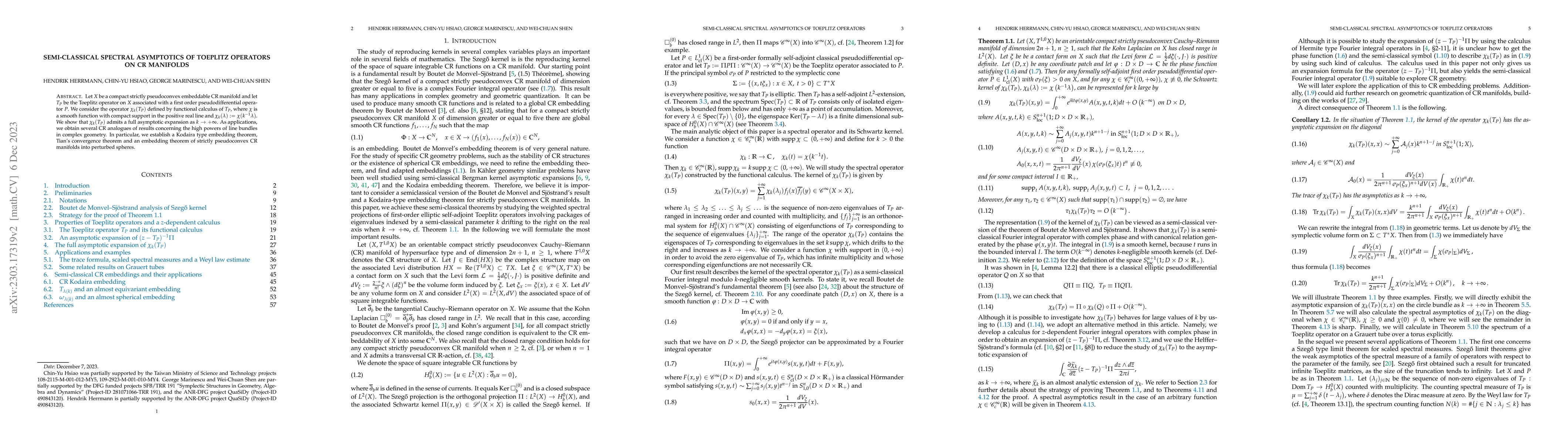 Thumbnail for Semi-classical spectral asymptotics of Toeplitz operators on CR
  manifolds