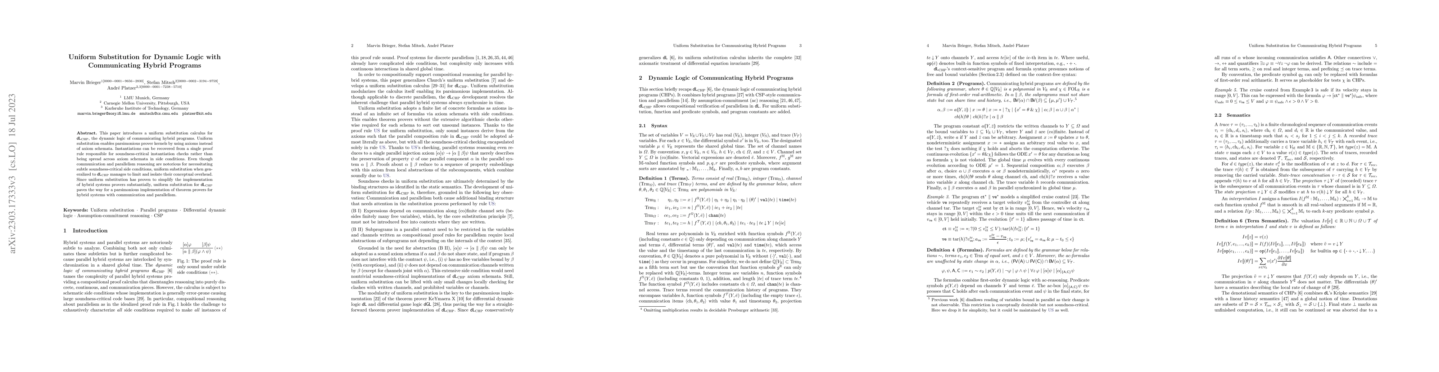 Thumbnail for Uniform Substitution for Dynamic Logic with Communicating Hybrid
  Programs
