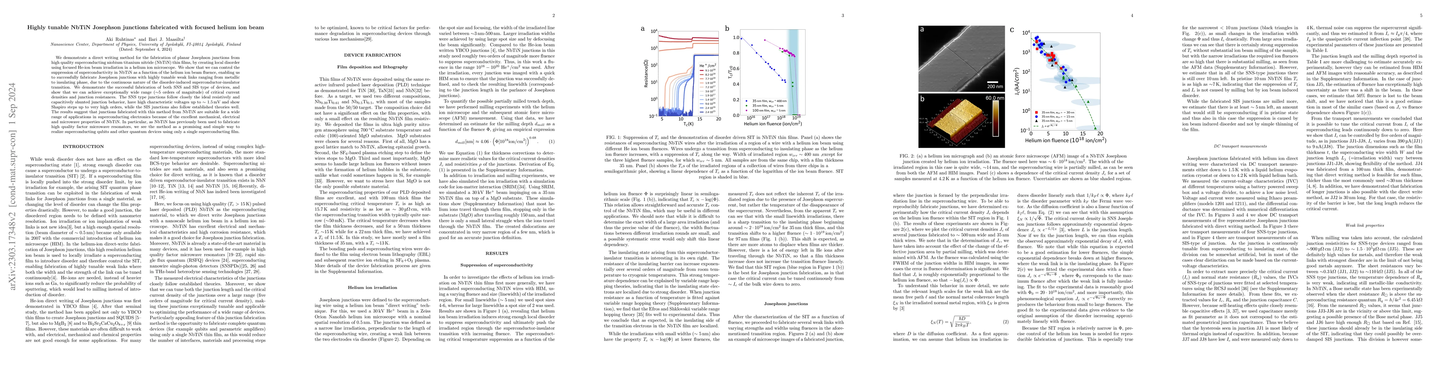 Thumbnail for Highly tunable NbTiN Josephson junctions fabricated with focused helium
  ion beam