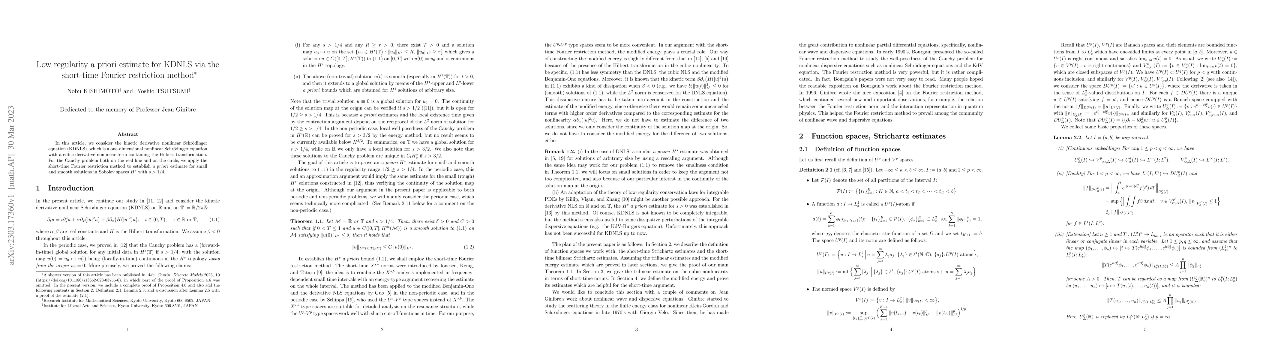 Thumbnail for Low regularity a priori estimate for KDNLS via the short-time Fourier
  restriction method