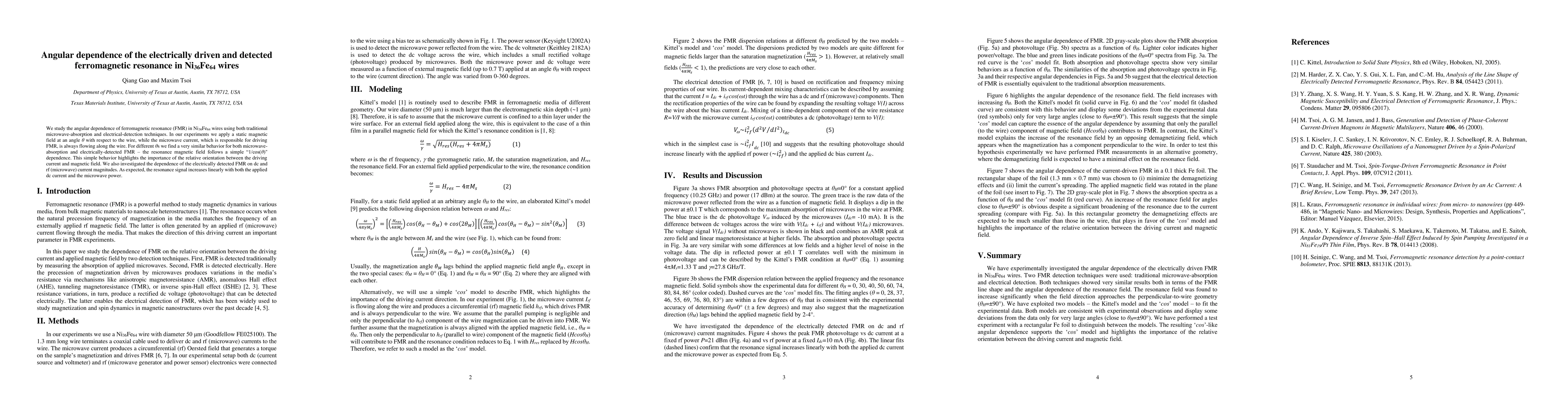 Thumbnail for Angular dependence of the electrically driven and detected ferromagnetic
  resonance in Ni$_{36}$Fe$_{64}$ wires