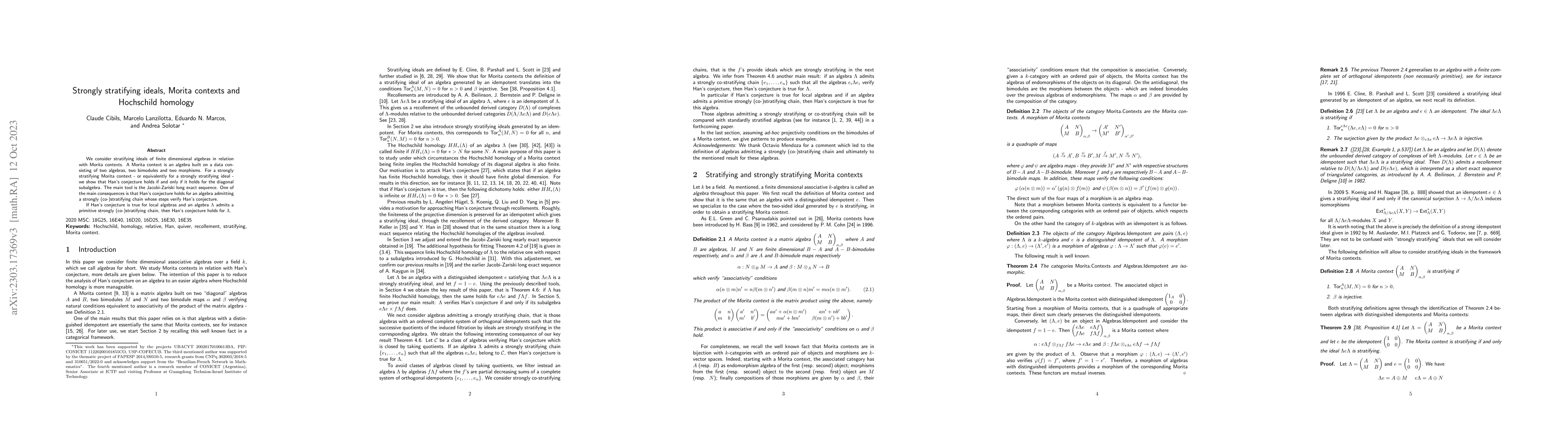 Thumbnail for Strongly stratifying ideals, Morita contexts and Hochschild homology