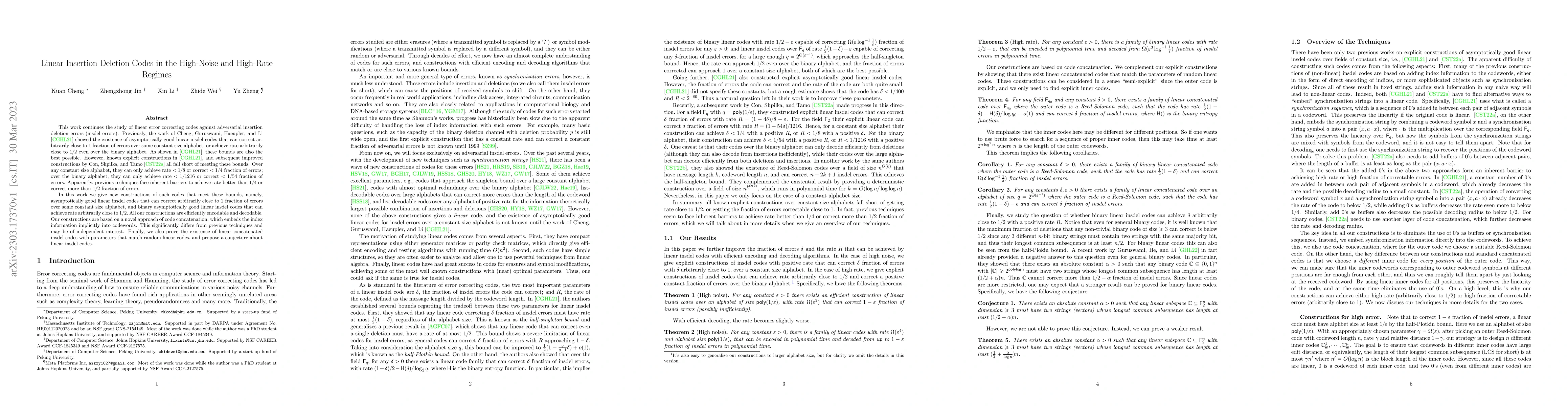 Thumbnail for Linear Insertion Deletion Codes in the High-Noise and High-Rate Regimes