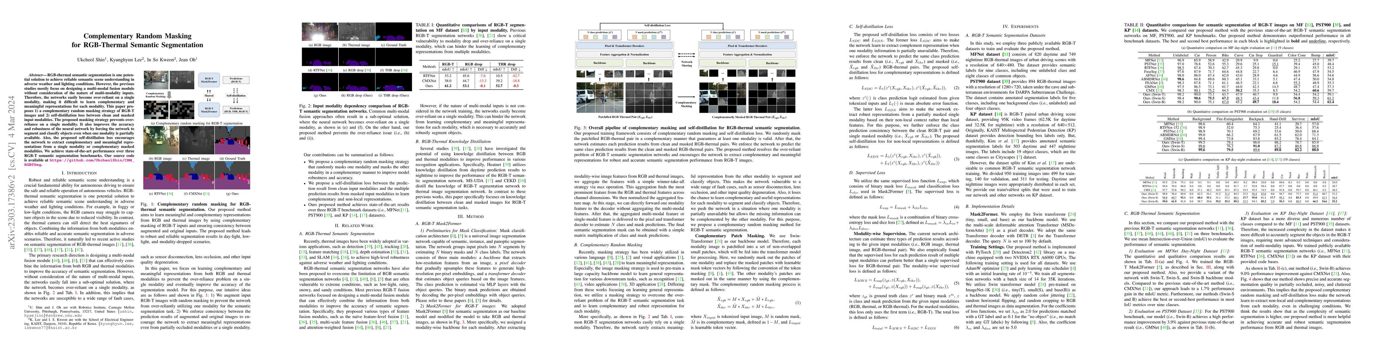 Thumbnail for Complementary Random Masking for RGB-Thermal Semantic Segmentation