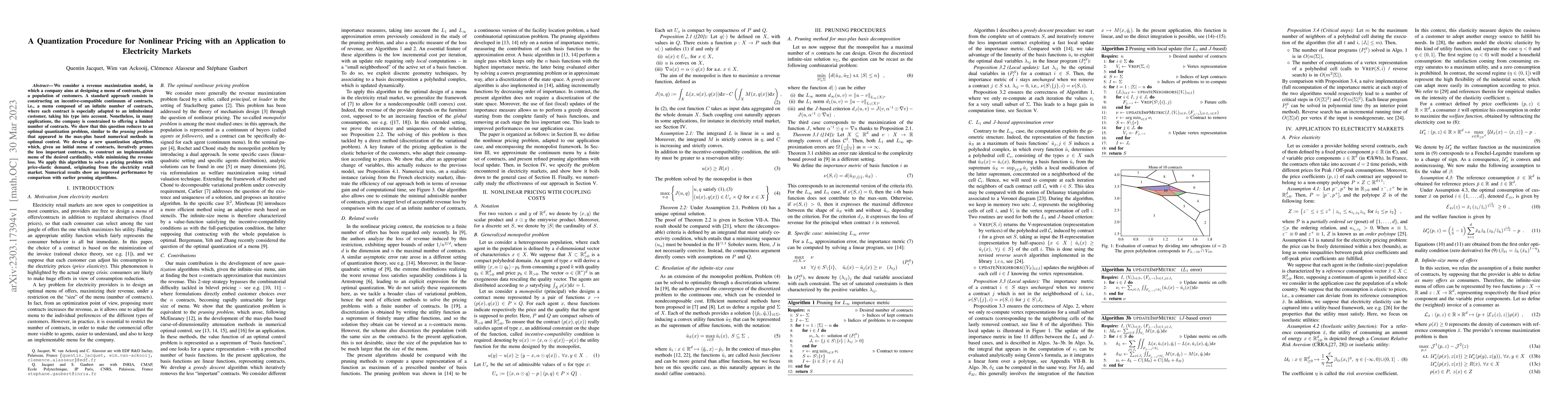 Thumbnail for A Quantization Procedure for Nonlinear Pricing with an Application to
  Electricity Markets