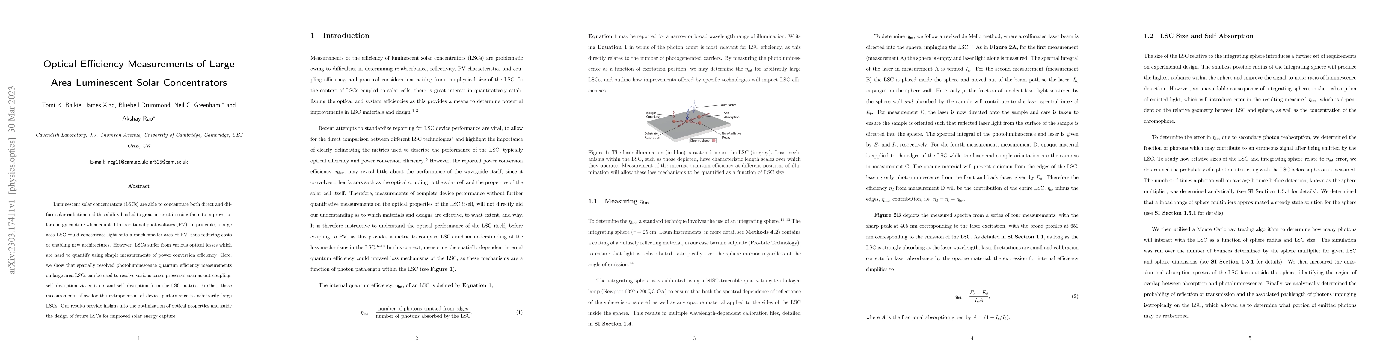 Thumbnail for Optical Efficiency Measurements of Large Area Luminescent Solar
  Concentrators