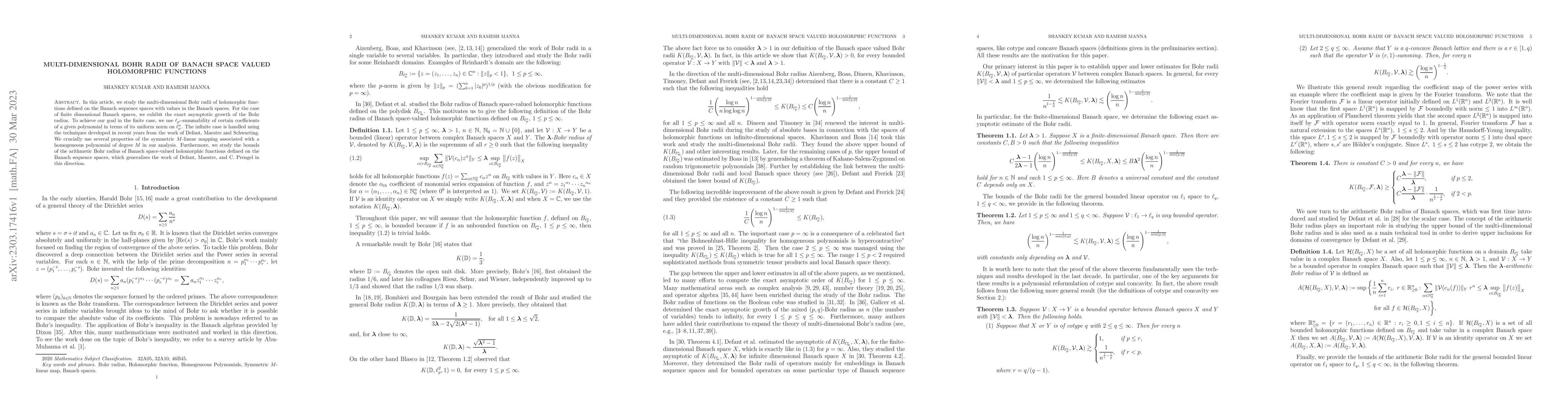 Thumbnail for Multi-dimensional Bohr radii of Banach space valued holomorphic
  functions