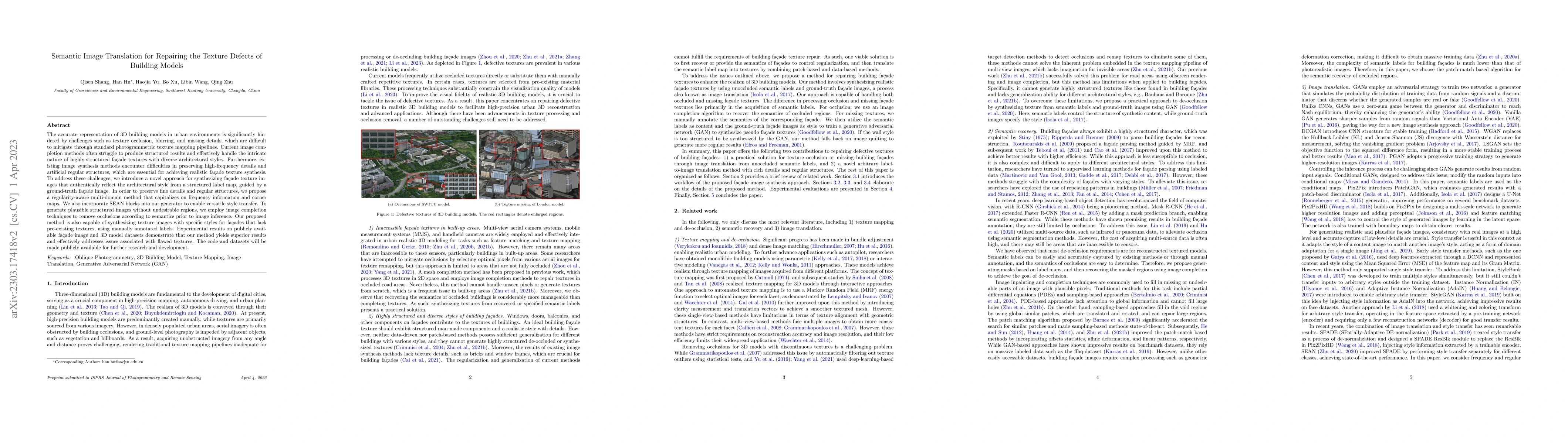 Thumbnail for Semantic Image Translation for Repairing the Texture Defects of Building
  Models