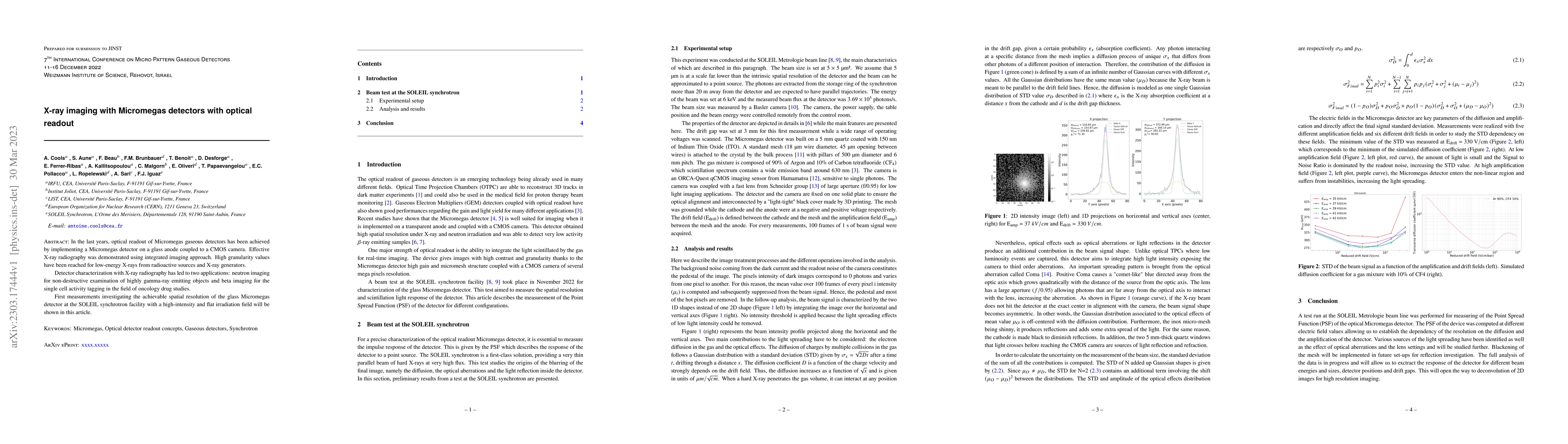 Thumbnail for X-ray imaging with Micromegas detectors with optical readout