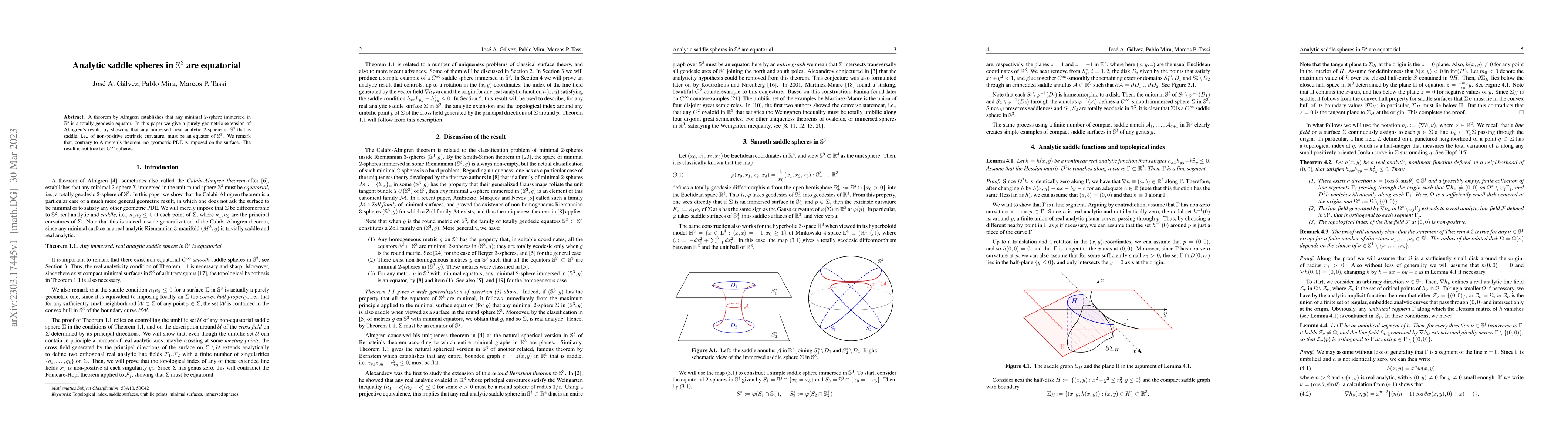 Thumbnail for Analytic saddle spheres in $\mathbb{S}^3$ are equatorial