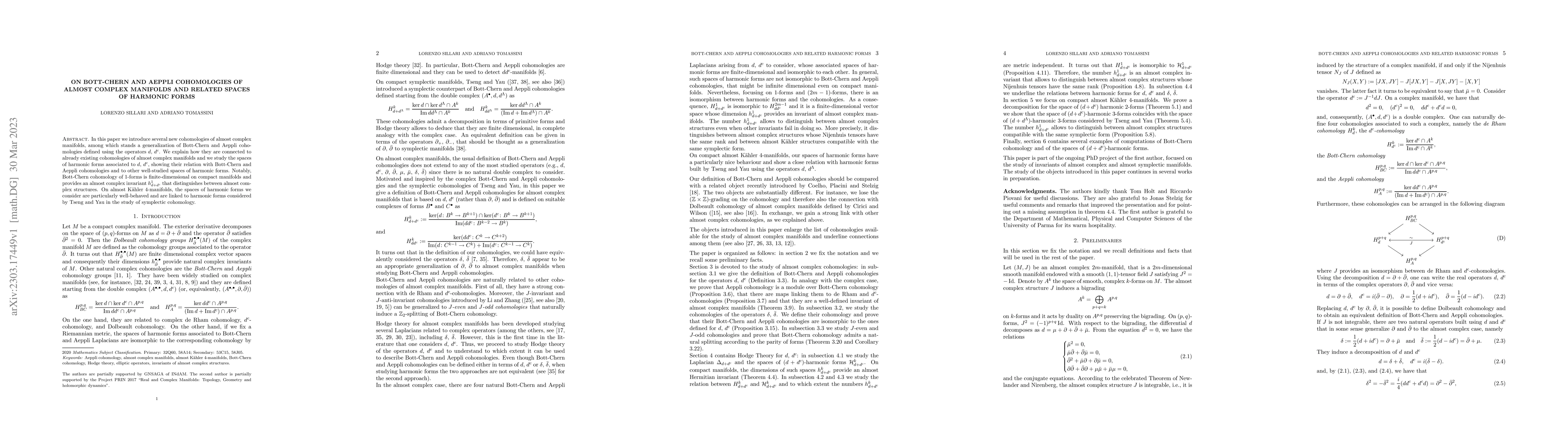 Thumbnail for On Bott-Chern and Aeppli cohomologies of almost complex manifolds and
  related spaces of harmonic forms