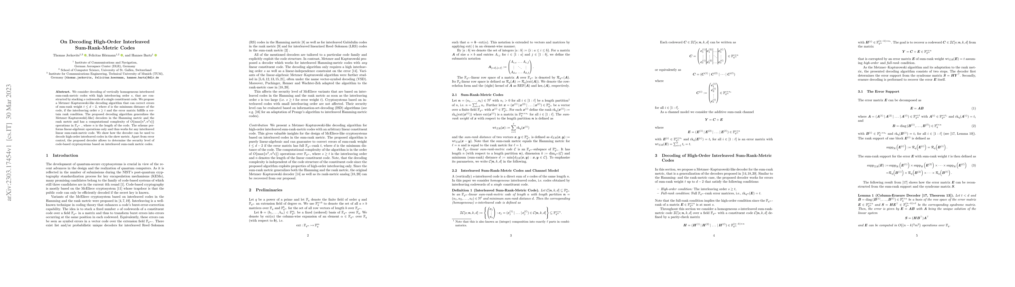 Thumbnail for On Decoding High-Order Interleaved Sum-Rank-Metric Codes