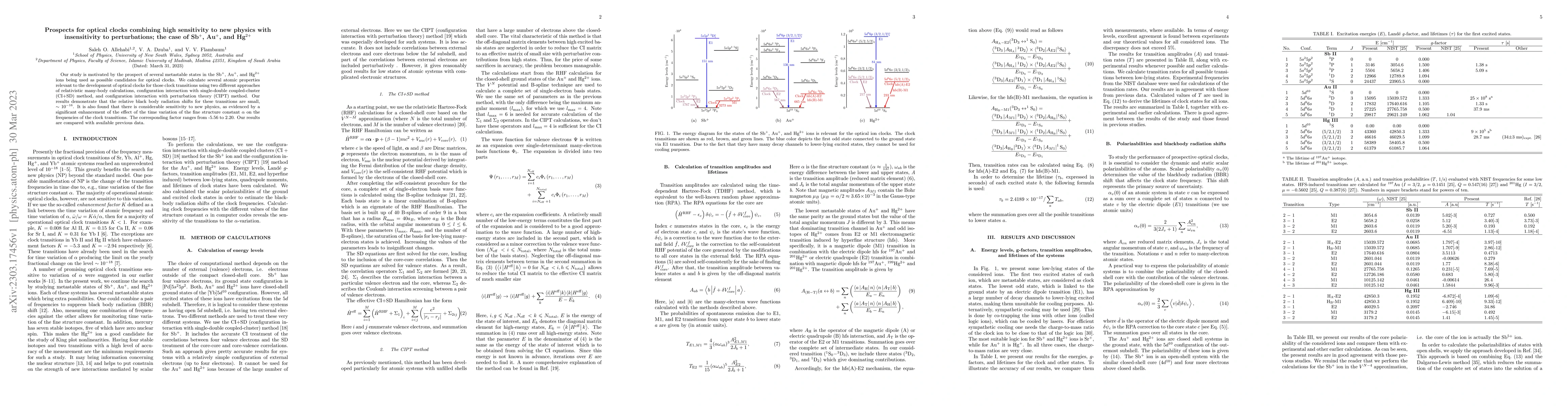 Thumbnail for Prospects for optical clocks combining high sensitivity to new physics
  with insensitivity to perturbations; the case of Sb$^{+}$, Au$^{+}$, and
  Hg$^{2+}$