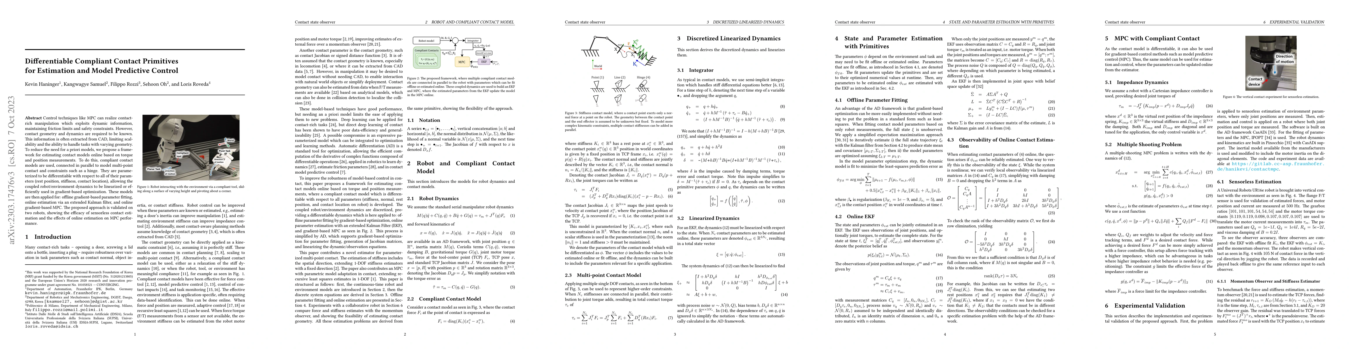 Thumbnail for Differentiable Compliant Contact Primitives for Estimation and Model
  Predictive Control