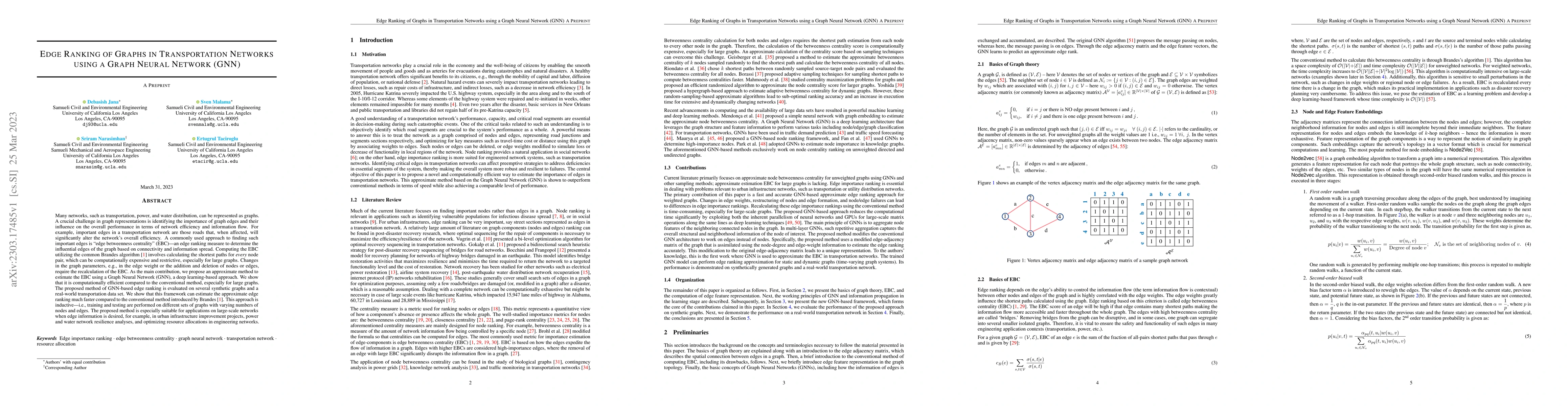 Thumbnail for Edge Ranking of Graphs in Transportation Networks using a Graph Neural
  Network (GNN)
